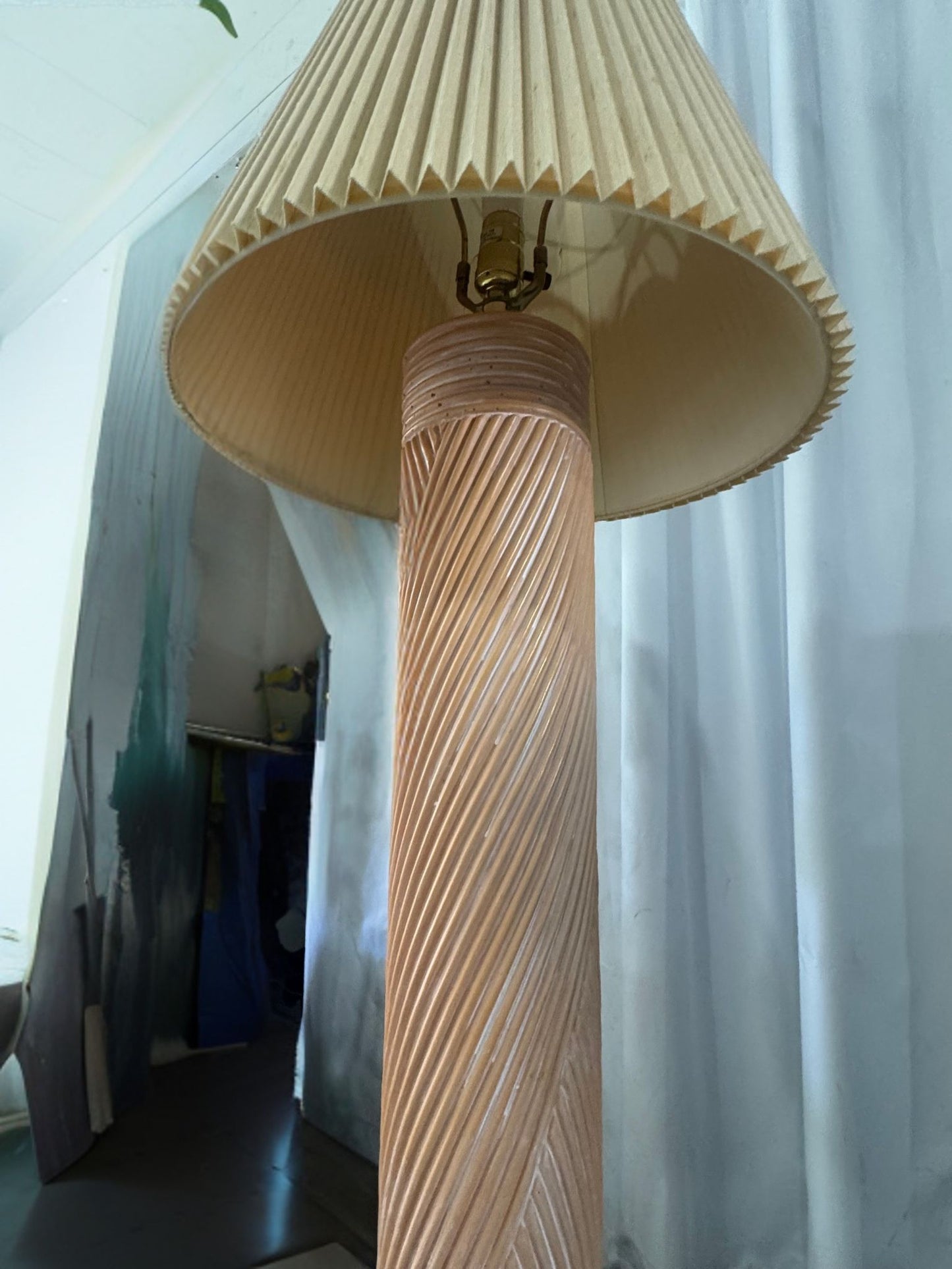 Vintage 1980's Post Modern Wood Floor Lamp with Sculptural Design