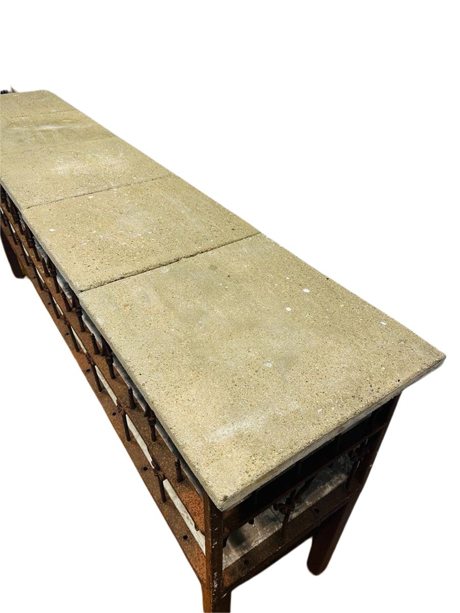 Antique French Iron & Concrete Garden Console Table – Rustic Industrial Charm