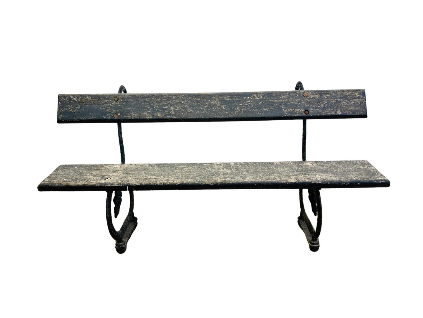 Antique French Cast Iron & Wood Park Bench – Vintage Outdoor Seating