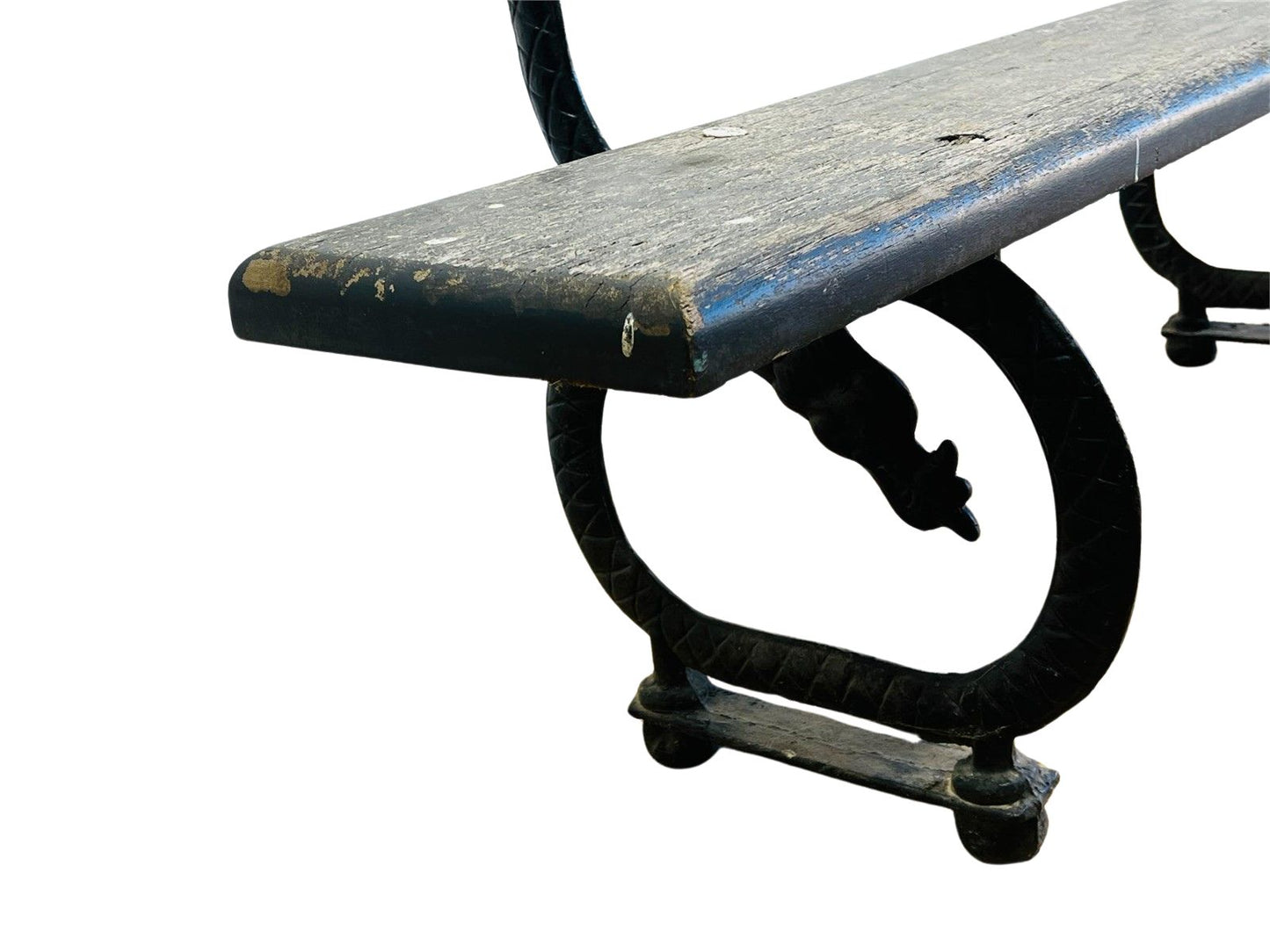 Antique French Cast Iron & Wood Park Bench – Vintage Outdoor Seating