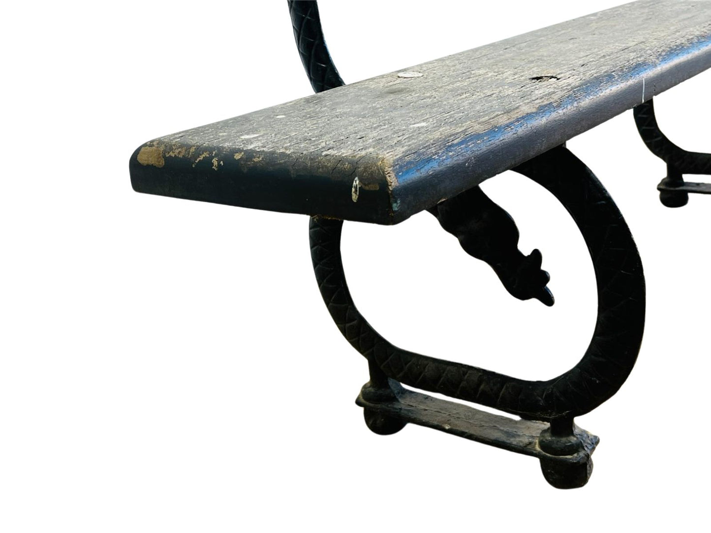 Antique French Cast Iron & Wood Park Bench – Vintage Outdoor Seating