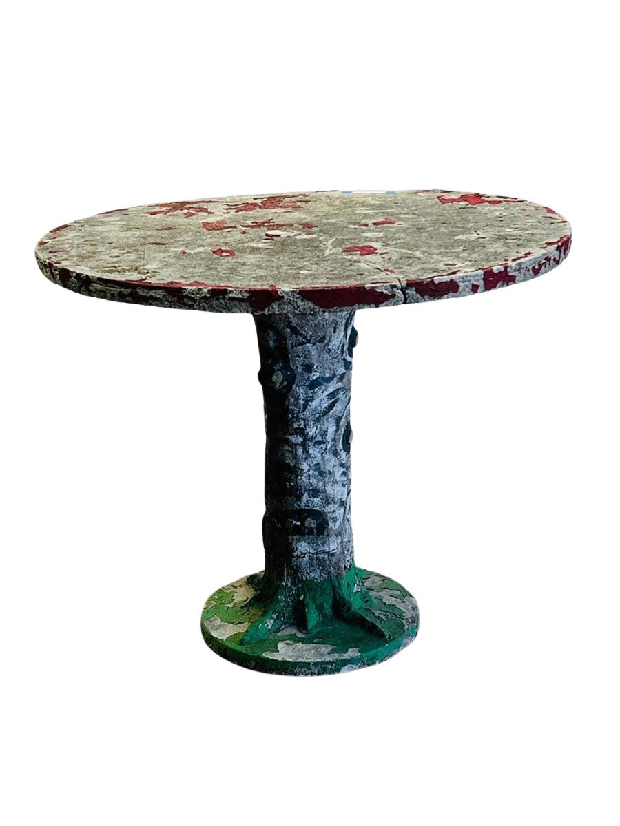 Rare Hand-Painted Faux Bois Concrete Garden Table