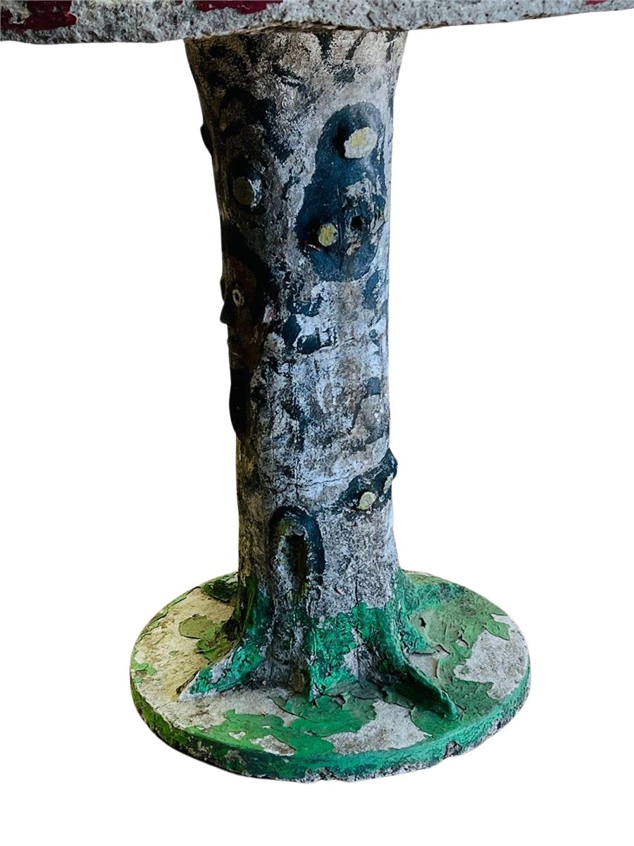 Rare Hand-Painted Faux Bois Concrete Garden Table