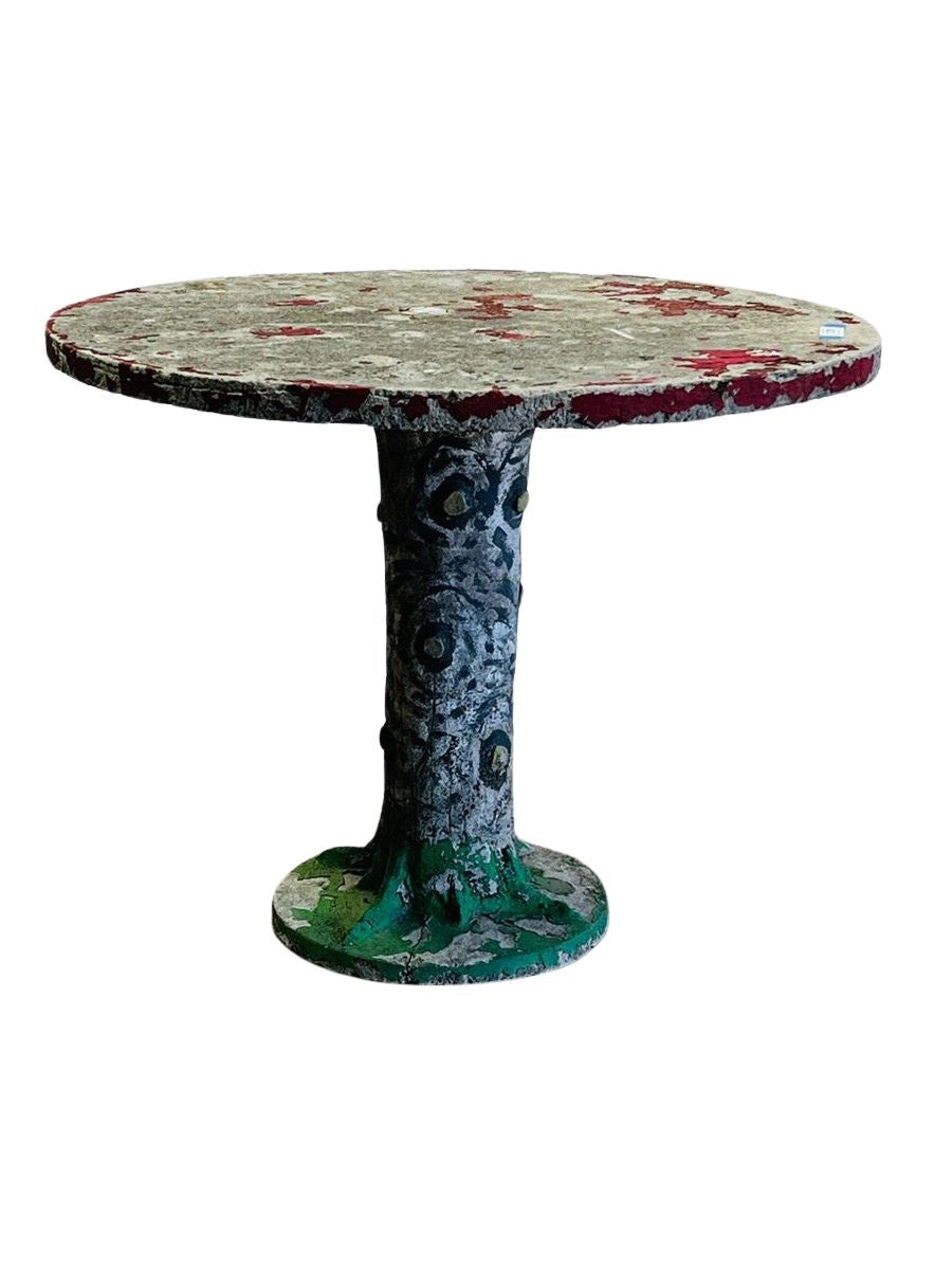 Rare Hand-Painted Faux Bois Concrete Garden Table
