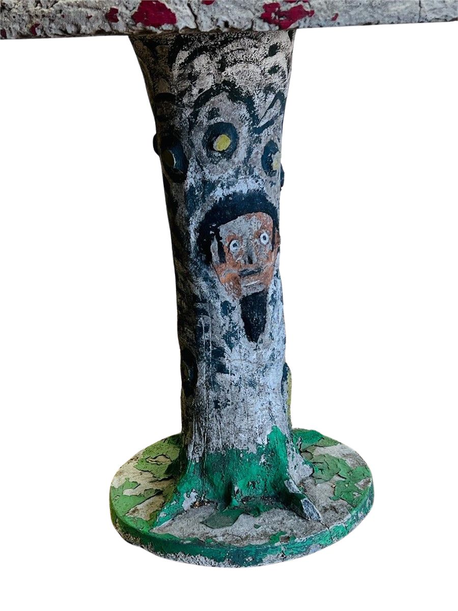 Rare Hand-Painted Faux Bois Concrete Garden Table