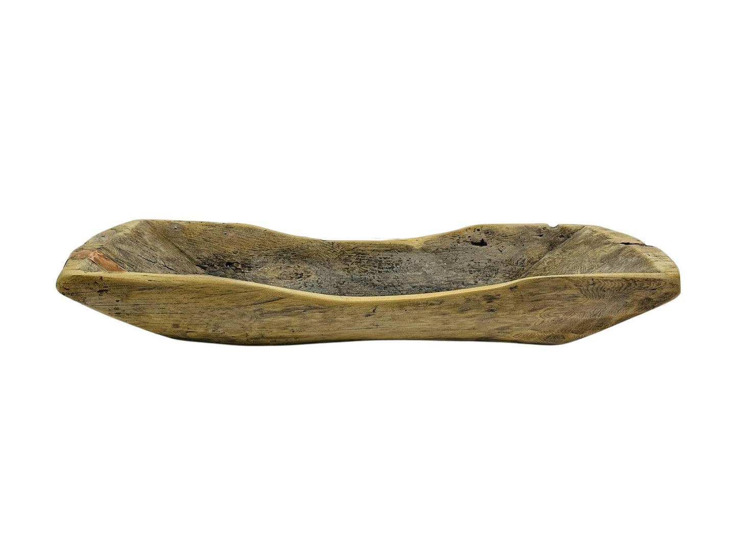Antique Hand-Carved Wooden Dough Bowl – Rustic Primitive Trencher with Aged Repairs