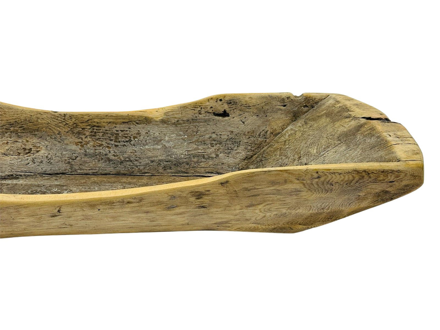 Antique Hand-Carved Wooden Dough Bowl – Rustic Primitive Trencher with Aged Repairs