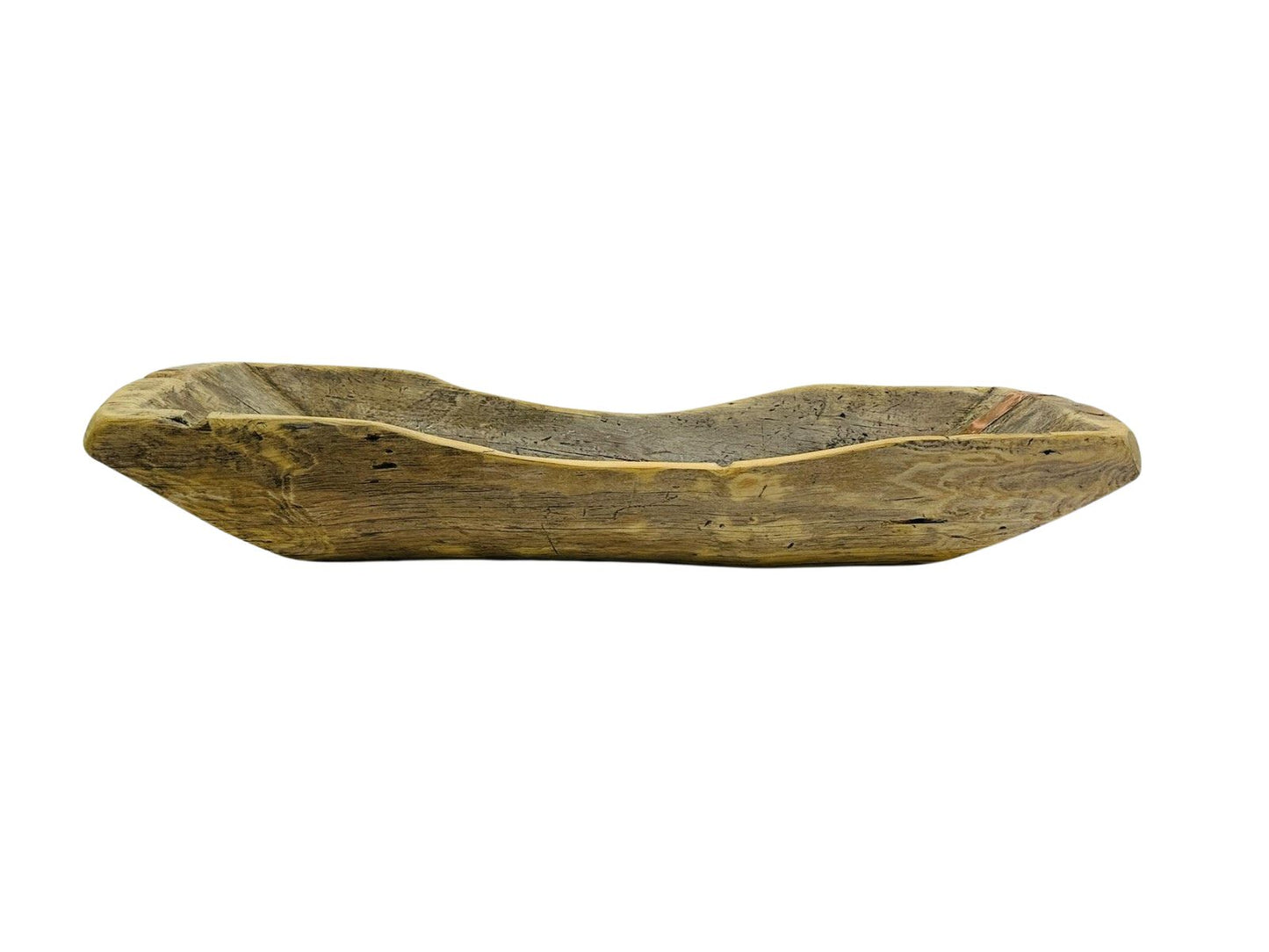 Antique Hand-Carved Wooden Dough Bowl – Rustic Primitive Trencher with Aged Repairs