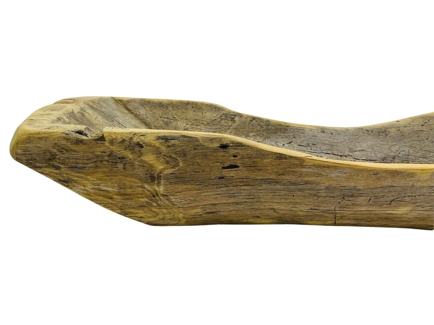Antique Hand-Carved Wooden Dough Bowl – Rustic Primitive Trencher with Aged Repairs