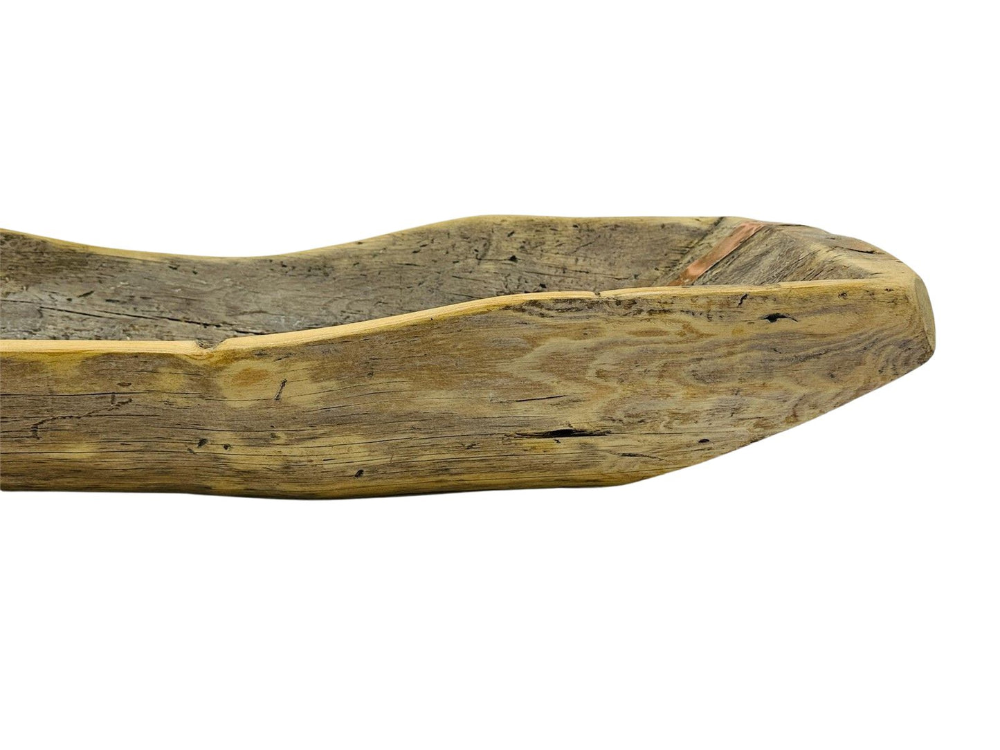 Antique Hand-Carved Wooden Dough Bowl – Rustic Primitive Trencher with Aged Repairs