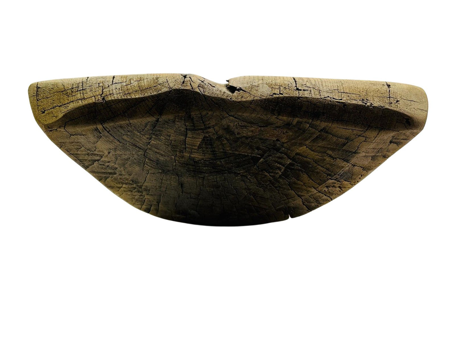 Antique Hand-Carved Wooden Dough Bowl – Rustic Primitive Trencher with Aged Repairs