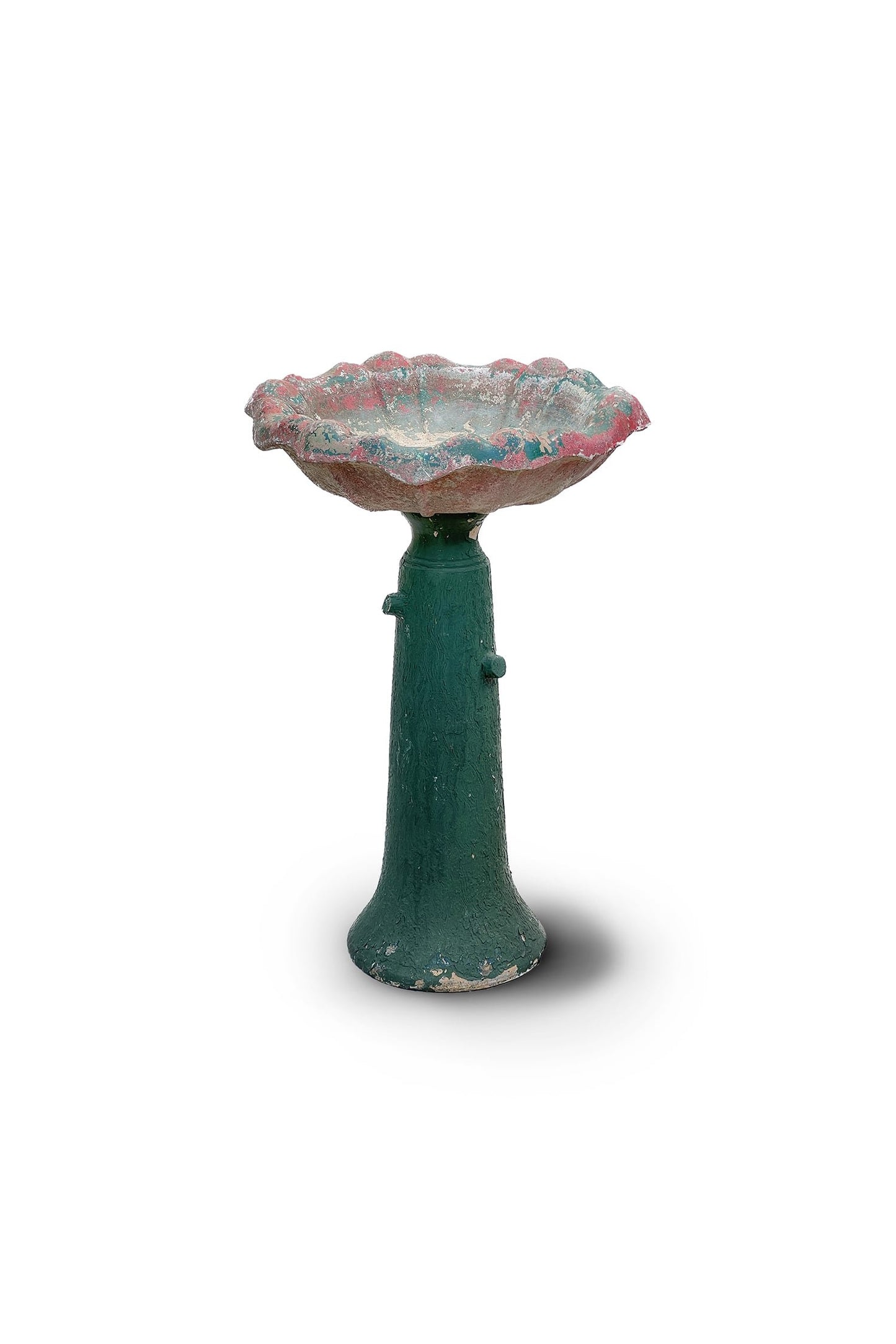 Early 20th Century Painted Concrete Birdbath With Pottery Base