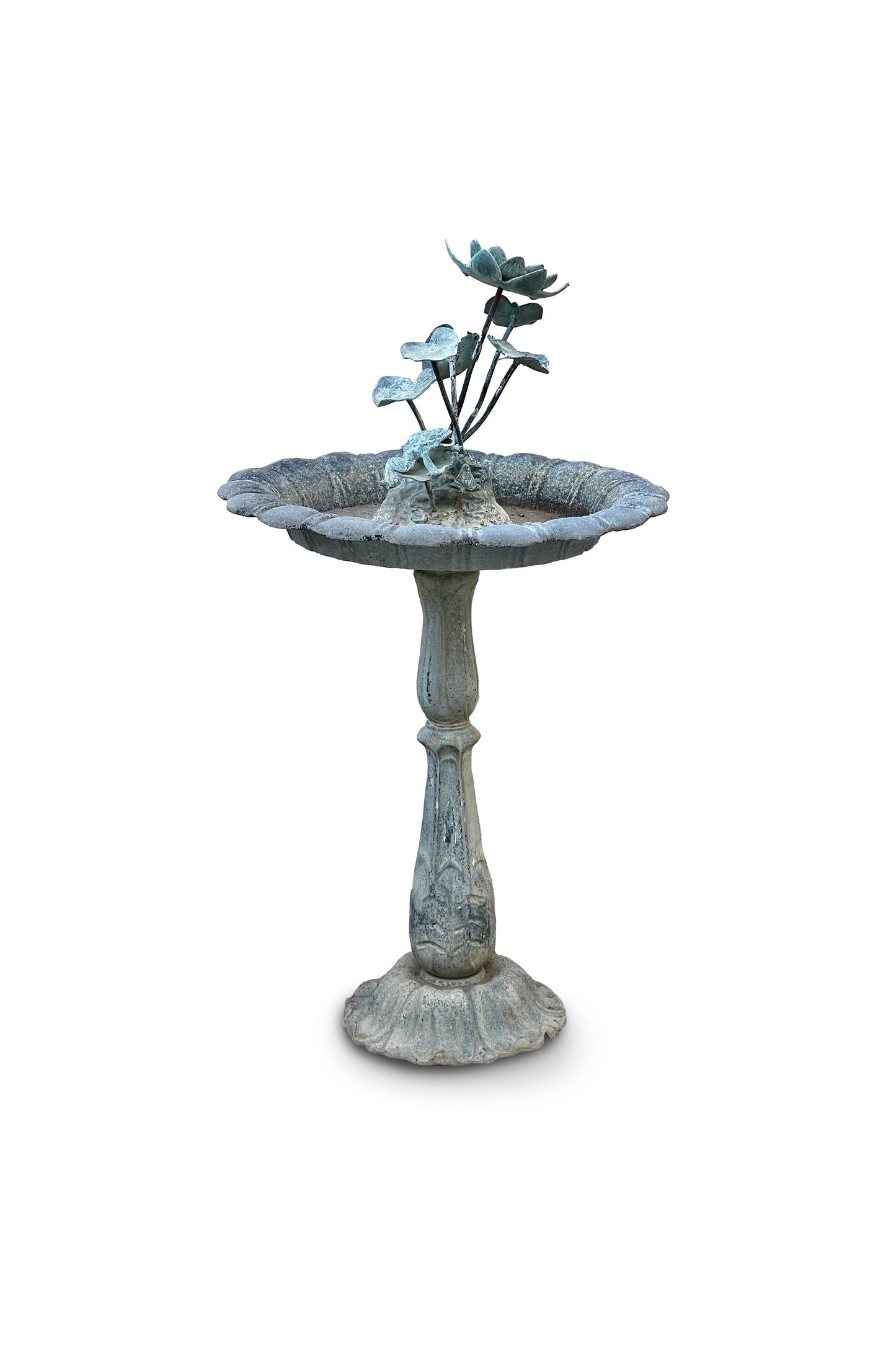 Vintage Verdigris Copper Lily Pad & Frog Fountain
