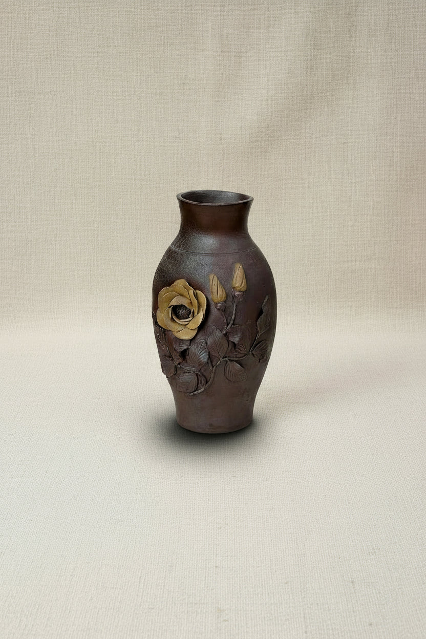 1944 Normandy France handmade pottery vase with rustic charm and artistic floral detailing, a timeless French antique collectible — Hommes and Gardens, Pots + Vessels Collection, Decorative Collection, Landscape Architect, Interior Designer, Outdoor Living, Outdoor Decorations, Home Design, Luxury Design, Art, Furniture, Objects, Best Gifts, Nature, Backyard, Yard.