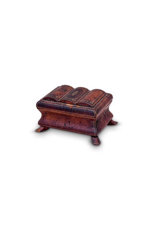 19th-century small leather-wrapped jewelry box with gilded iron accents and exotic wood legs, a refined Victorian decorative keepsake — Hommes and Gardens, Decorative Collection, Home Decor, Landscape Architect, Interior Designer, Outdoor Living, Outdoor Decorations, Home Design, Luxury Design, Art, Furniture, Objects, Best Gifts, Nature, Backyard, Yard.