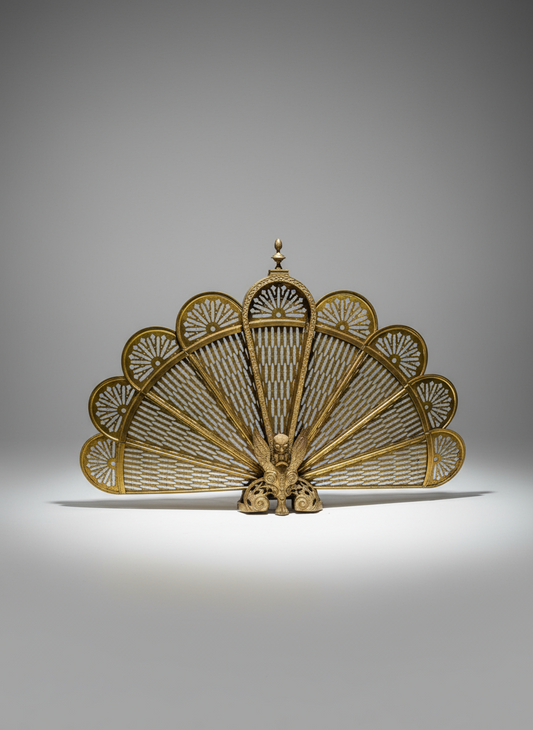 Antique Edwardian brass peacock fire screen with central griffin motif and folding fan design, ornate pierced detailing from c.1900s — Hommes and Gardens, Home Decor Collection, landscape design, plant design, Landscape Architect, Interior Designer, Outdoor Living, Outdoor Decorations, Home Design, Luxury Design, Art, Furniture, Objects, Best Gifts, Nature, Backyard, Yard.