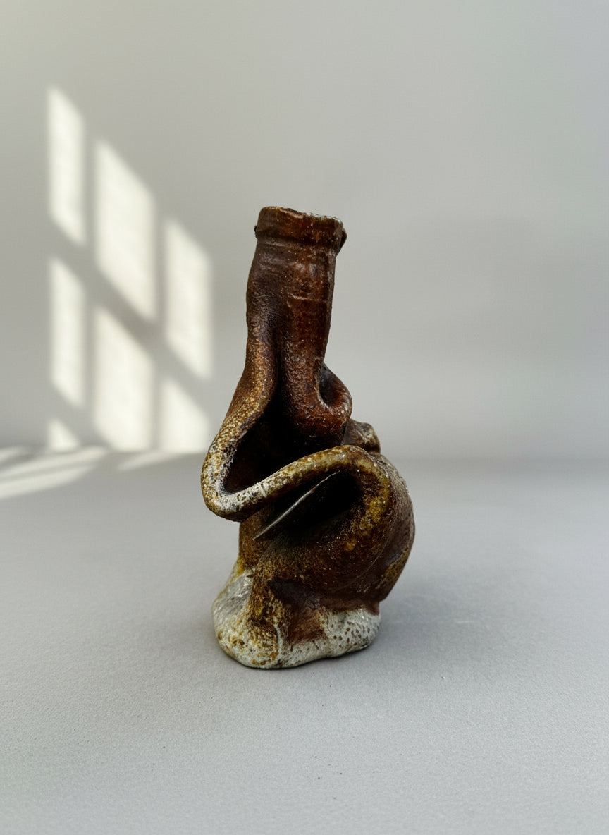 Freeform organic studio pottery vase in sculptural stoneware with abstract modernist design and earthy brown glaze — Hommes and Gardens, Home Decor Collection, landscape design, plant design, Landscape Architect, Interior Designer, Outdoor Living, Outdoor Decorations, Home Design, Luxury Design, Art, Furniture, Objects, Best Gifts, Nature, Backyard, Yard.