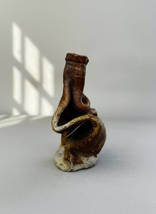 Freeform organic studio pottery vase in sculptural stoneware with abstract modernist design and earthy brown glaze — Hommes and Gardens, Home Decor Collection, landscape design, plant design, Landscape Architect, Interior Designer, Outdoor Living, Outdoor Decorations, Home Design, Luxury Design, Art, Furniture, Objects, Best Gifts, Nature, Backyard, Yard.