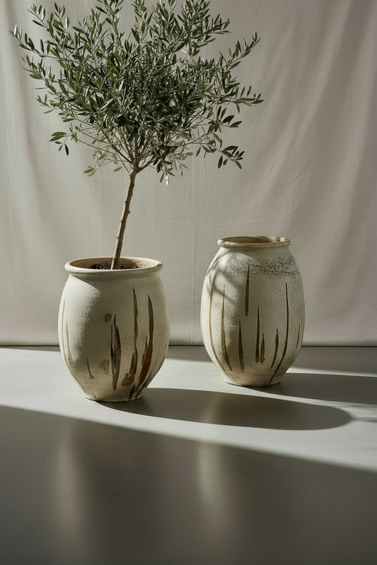 Antique French Biot planters from the 1800s with original glazed interiors and warm terracotta finish, handcrafted olive jars once used for oil storage, now perfect for gardens or patios — Hommes and Gardens, Pots & Vessels Collection, Home Decor, Outdoor Decorations, Landscape Architect, Interior Designer, Outdoor Living, Home Design, Luxury Design, Art, Furniture, Objects, Best Gifts, Nature, Backyard, Yard.