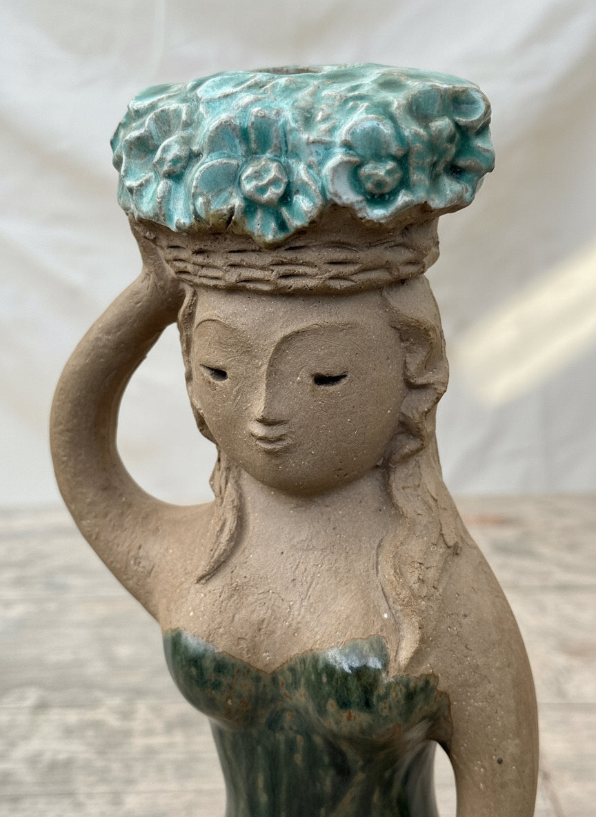 Hungarian mermaid candle holder made from vintage stoneware, a hand-sculpted figurine combining artistic craftsmanship with elegant candlelight display — Hommes and Gardens, Candles Collection, Candle Holders, Decorative Objects, Art Pottery, Vintage Ceramic, Coastal Decor, Mermaid Sculpture, Collectible Home Accent.