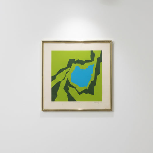 Limited edition silkscreen “Thomas’s Esteem” by Thomas Lahy, signed and numbered 31/100 from 1970, framed and matted artwork — Hommes and Gardens, Objects Collection, Postwar Art, Contemporary Prints, Wall Art, Interior Design, Collectible Decor.