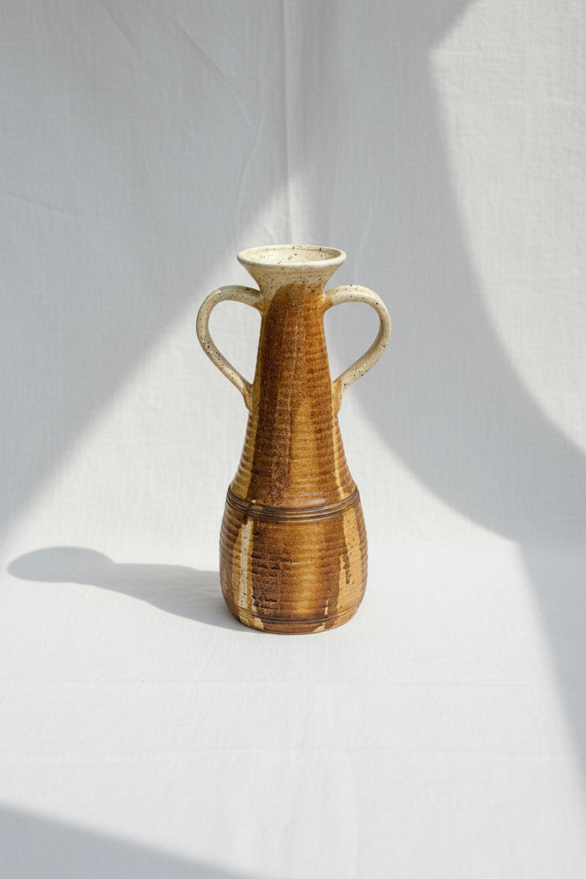 MCM handmade ceramic vase with sculpted handles, signed and dated 1984, a beautifully crafted mid-century inspired pottery piece — Hommes and Gardens, Pots & Vessels Collection, Home Decor, Outdoor Decorations, Landscape Architect, Interior Designer, Outdoor Living, Home Design, Luxury Design, Art, Furniture, Objects, Best Gifts, Nature, Backyard, Yard.