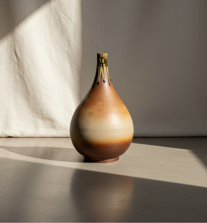 Mid-century brown teardrop pottery vase with elegant drip glaze finish and handcrafted ceramic design, a timeless decorative art piece — Hommes and Gardens, Pots & Vessels Collection, Home Decor, Outdoor Decorations, Landscape Architect, Interior Designer, Outdoor Living, Home Design, Luxury Design, Art, Furniture, Objects, Best Gifts, Nature, Backyard, Yard.