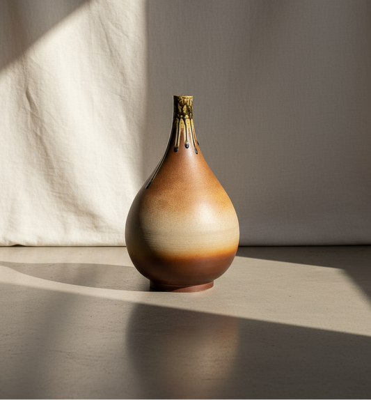 Mid-century brown teardrop pottery vase with elegant drip glaze finish and handcrafted ceramic design, a timeless decorative art piece — Hommes and Gardens, Pots & Vessels Collection, Home Decor, Outdoor Decorations, Landscape Architect, Interior Designer, Outdoor Living, Home Design, Luxury Design, Art, Furniture, Objects, Best Gifts, Nature, Backyard, Yard.