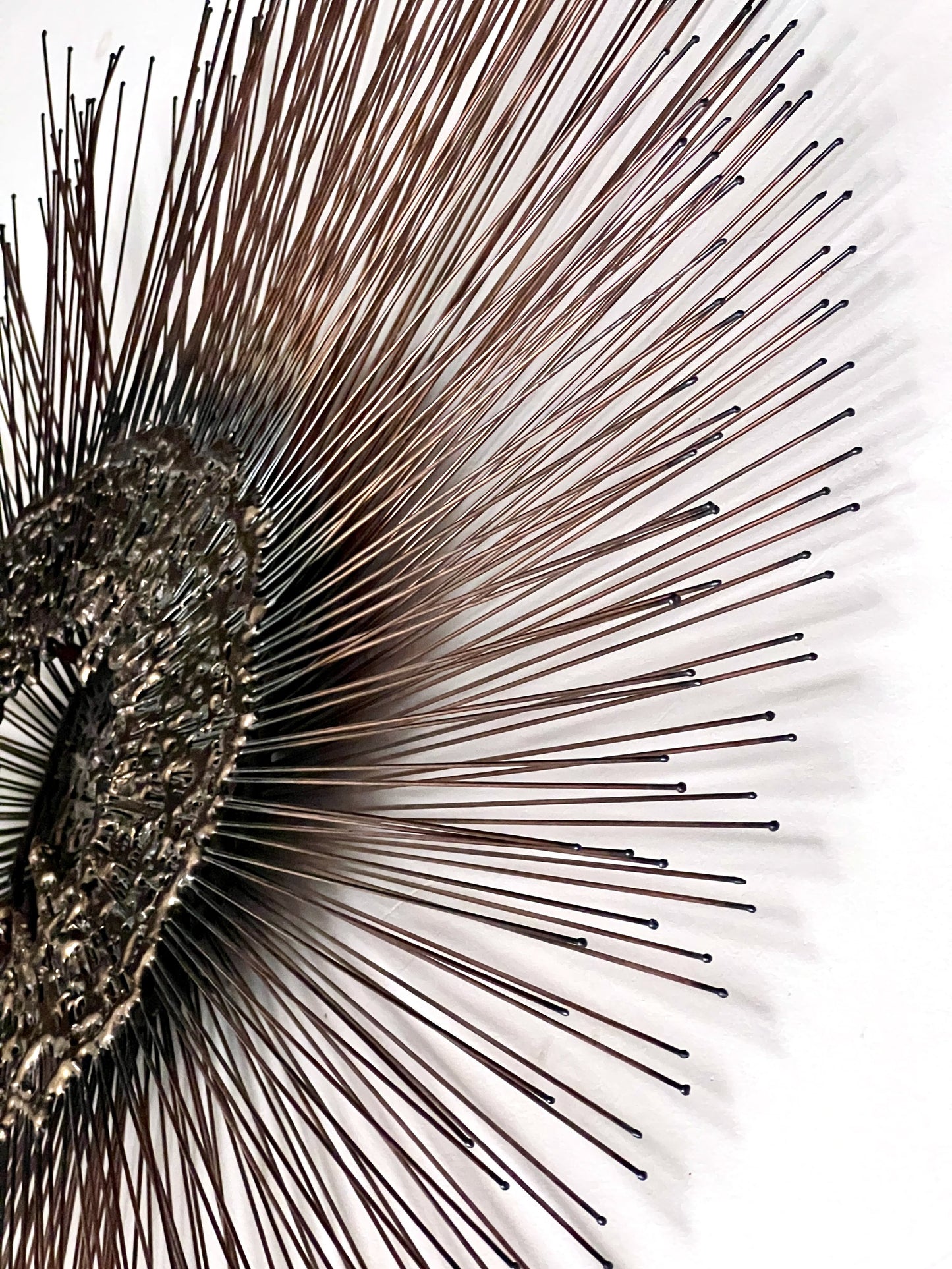 Mid-century modern brass sunburst wall sculpture in the style of Curtis Jeré, handcrafted with dynamic torch-cut rays and sculptural texture — Hommes and Gardens, Wallscape Collection, Landscape Architect, Interior Designer, Outdoor Living, Art, Furniture, Objects, Best Gifts, Nature, Backyard, Yard, Outdoor Decorations, Home Decor, Home Design, Luxury Design.
