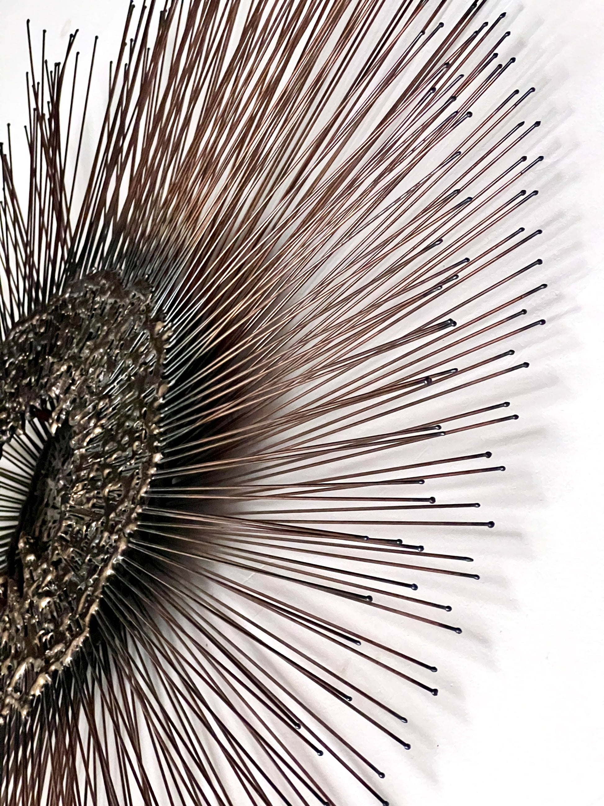 Mid-century modern brass sunburst wall sculpture in the style of Curtis Jeré, handcrafted with dynamic torch-cut rays and sculptural texture — Hommes and Gardens, Wallscape Collection, Landscape Architect, Interior Designer, Outdoor Living, Art, Furniture, Objects, Best Gifts, Nature, Backyard, Yard, Outdoor Decorations, Home Decor, Home Design, Luxury Design.