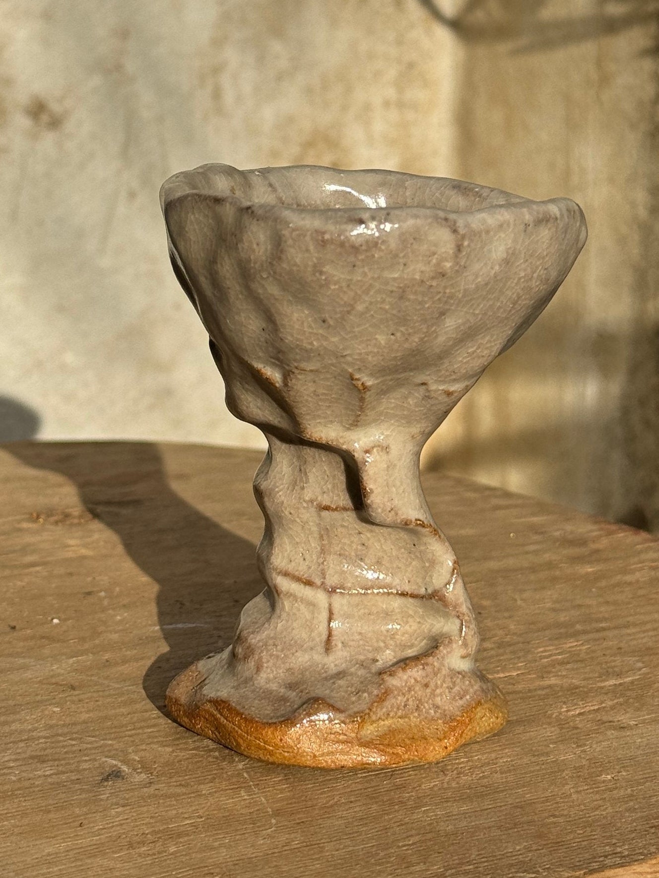 Naïve Art handmade pottery goblet signed by Mary featuring hand-pressed stem detail, unique ceramic art piece for collectors — Hommes and Gardens, Decorative Objects Collection, Art Pottery, landscape design, plant design, Landscape Architect, Interior Designer, Outdoor Living, Outdoor Decorations, Home Design, Luxury Design, Art, Furniture, Objects, Best Gifts, Nature, Backyard, Yard.