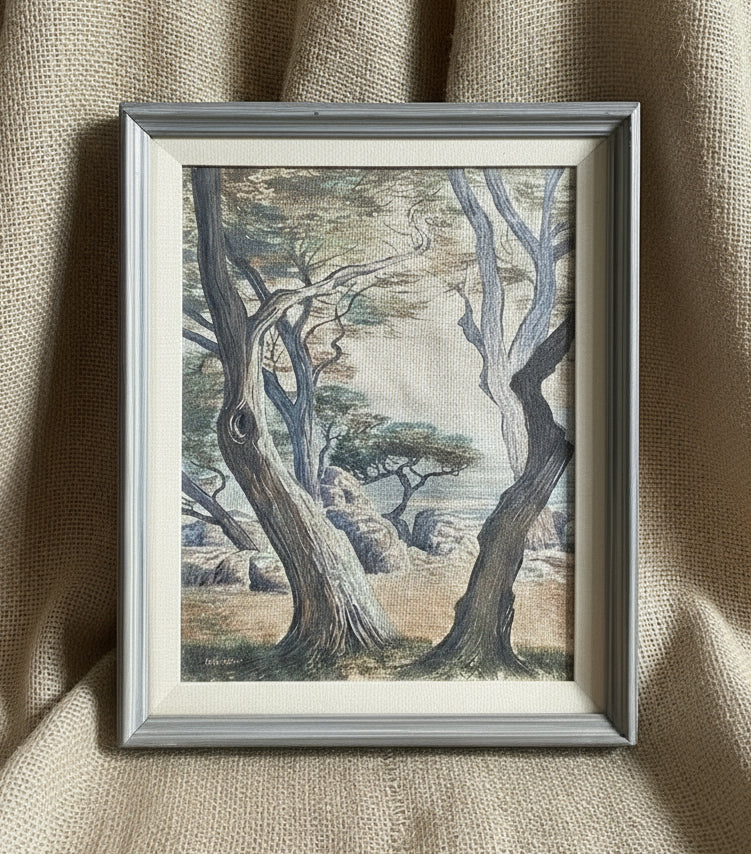 Oil on canvas painting of nature signed by Mario Veglia, vintage artwork showcasing detailed landscape composition and California art heritage — Hommes and Gardens, Wallscape Collection, Artwork, Vintage Paintings, Oil Art, Nature Scene, Collectible Art, Classic Framed Decor.