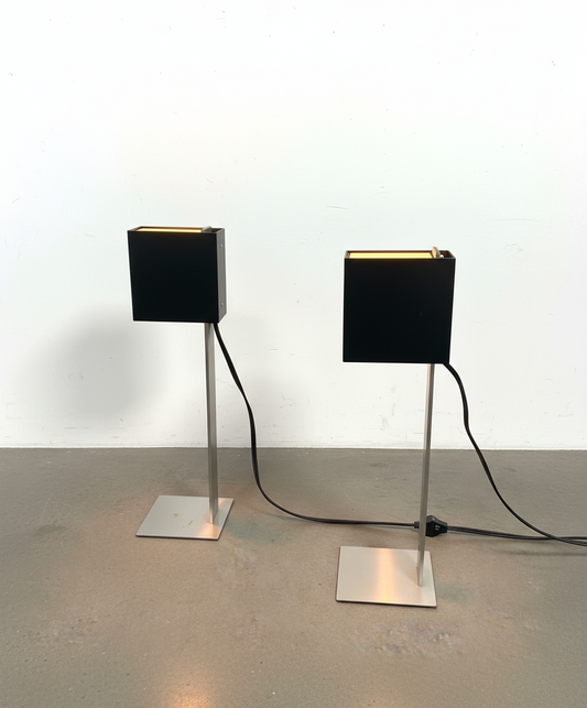 Pair of Viabizzuno Alvaline black and chrome table lamps, sleek modern Italian lighting design for contemporary interiors — Hommes and Gardens, Lighting Collection, Home Decor, Table Lamps, landscape design, plant design, Landscape Architect, Interior Designer, Outdoor Living, Outdoor Decorations, Home Design, Luxury Design, Art, Furniture, Objects, Best Gifts, Nature, Backyard, Yard.