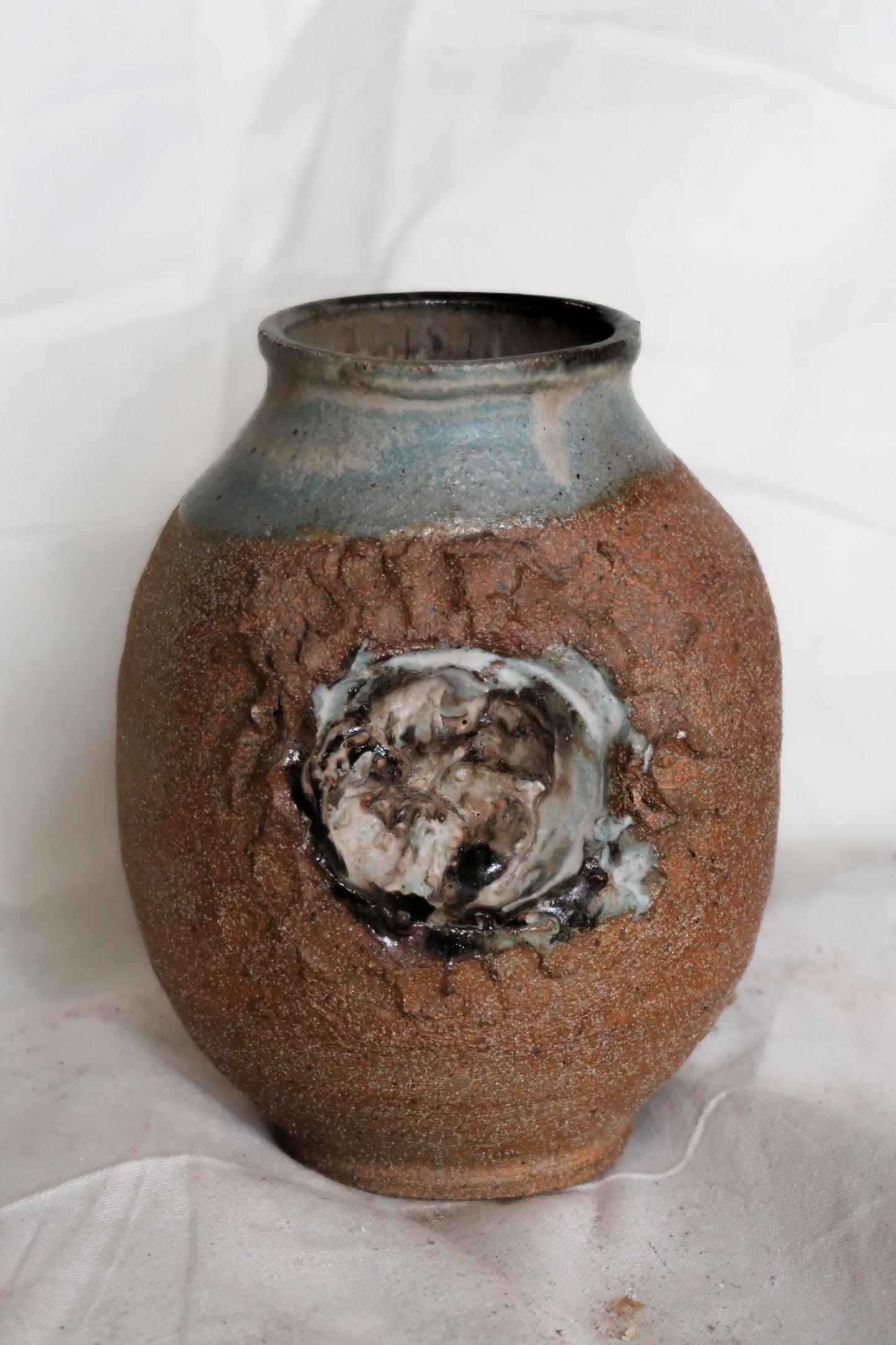 Signed Mid-Century Brutalist Stoneware Vase
