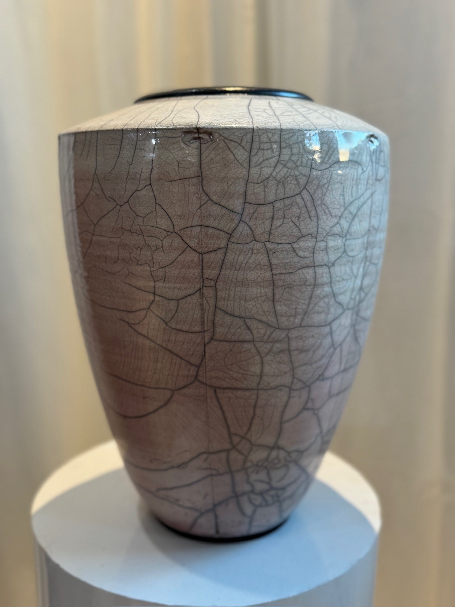 Raku pottery vase, artist signed and large in size, with unique handcrafted crackle glaze, ideal for luxury art-inspired interiors — Hommes and Gardens, Vases + Vessels Collection, Landscape Architect, Interior Designer, Outdoor Living, Art, Furniture, Objects, Best Gifts, Nature, Backyard, Yard, Outdoor Decorations, Home Decor, Home Design, Luxury Design.