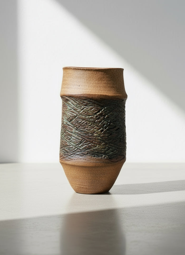 Rare mid-century modern Raul Coronel studio pottery vase, signed and dated 1963, handcrafted ceramic with sculptural texture and organic form — Hommes and Gardens, Home Decor Collection, Antiques & Collectibles, Decorative Objects, Vases, landscape design, plant design, Landscape Architect, Interior Designer, Outdoor Living, Outdoor Decorations, Home Design, Luxury Design, Art, Furniture, Objects, Best Gifts, Nature, Backyard, Yard.