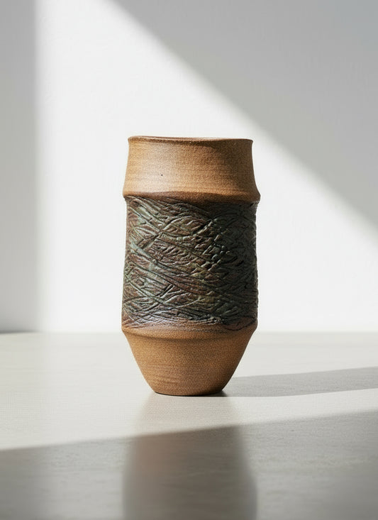 Rare mid-century modern Raul Coronel studio pottery vase, signed and dated 1963, handcrafted ceramic with sculptural texture and organic form — Hommes and Gardens, Home Decor Collection, Antiques & Collectibles, Decorative Objects, Vases, landscape design, plant design, Landscape Architect, Interior Designer, Outdoor Living, Outdoor Decorations, Home Design, Luxury Design, Art, Furniture, Objects, Best Gifts, Nature, Backyard, Yard.