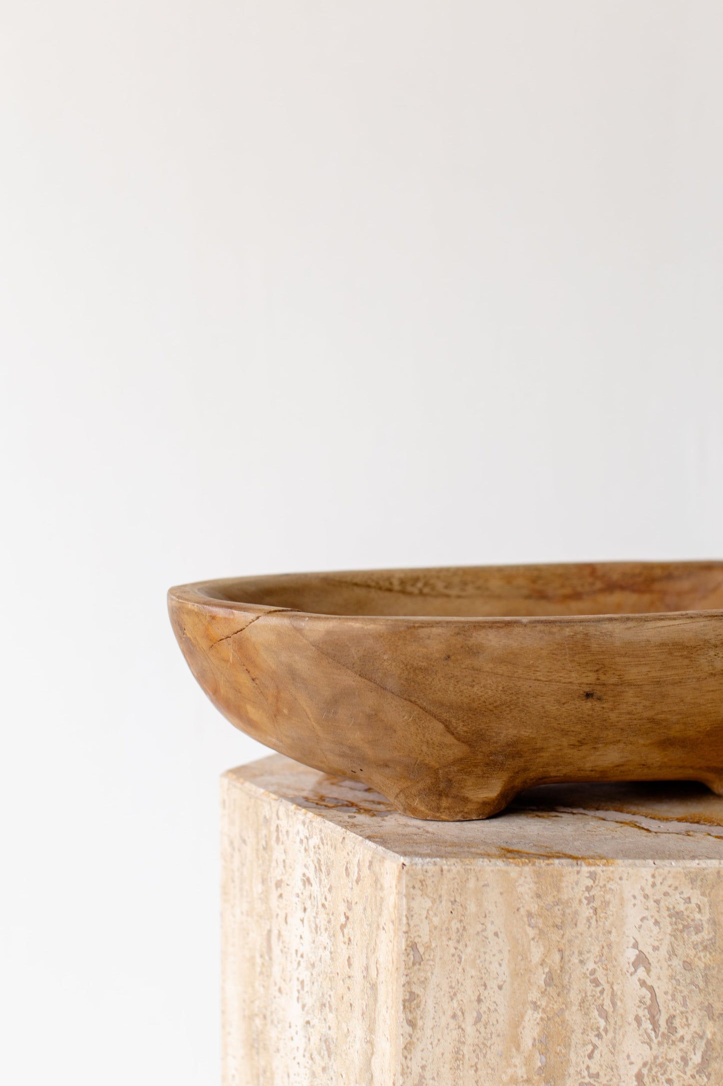 Rustic wood footed dough bowl featuring deep structure and warm tone, perfect for décor or display — Hommes and Gardens, Catchall Collection, home decor, outdoor decorations, home design, luxury design, Landscape Architect, Interior Designer, Outdoor Living, Art, Furniture, Objects, Best Gifts, Nature, Backyard, Yard.
