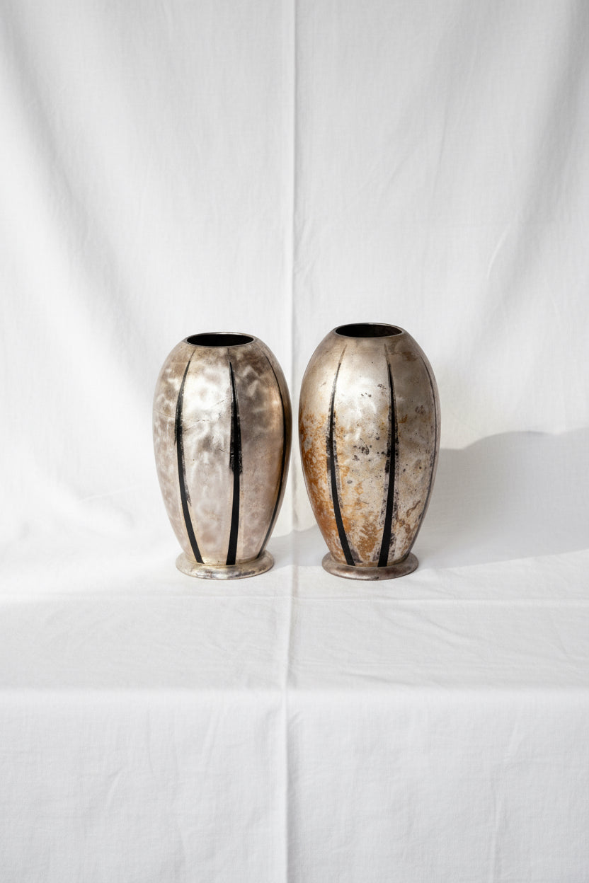 Vintage German Ikora silver-plated vase by WMF from the 1940s, showcasing Art Deco design and exquisite craftsmanship — Hommes and Gardens, Pots + Vessels Collection, Home Decor, Silver Decor, Vintage Metal Art, German Design, Collectible Vase.