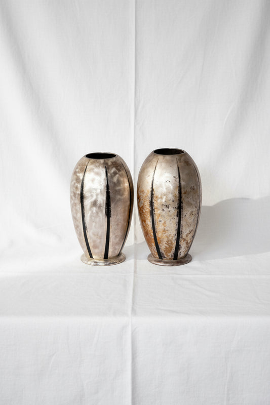 Vintage German Ikora silver-plated vase by WMF from the 1940s, showcasing Art Deco design and exquisite craftsmanship — Hommes and Gardens, Pots + Vessels Collection, Home Decor, Silver Decor, Vintage Metal Art, German Design, Collectible Vase.