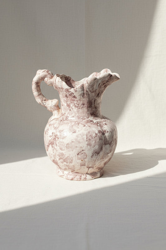 Vintage 1980s hand-painted ceramic flower vase with subtle purple and white marble pattern, elegant decorative pottery — Hommes and Gardens, Home Decor Collection, Vases, Vintage Pottery, Handcrafted Ceramics, Retro Home Decor, Artistic Vase, Classic Floral Display.