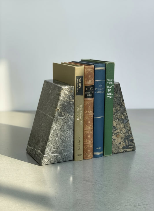 Pair of vintage marble bookends handcrafted in Pakistan, combining natural stone elegance with functional design for refined interiors — Hommes and Gardens, Home Decor Collection, Decorative Objects, Office Decor, Classic Style, Luxury Stone Craft, Book Accessories.