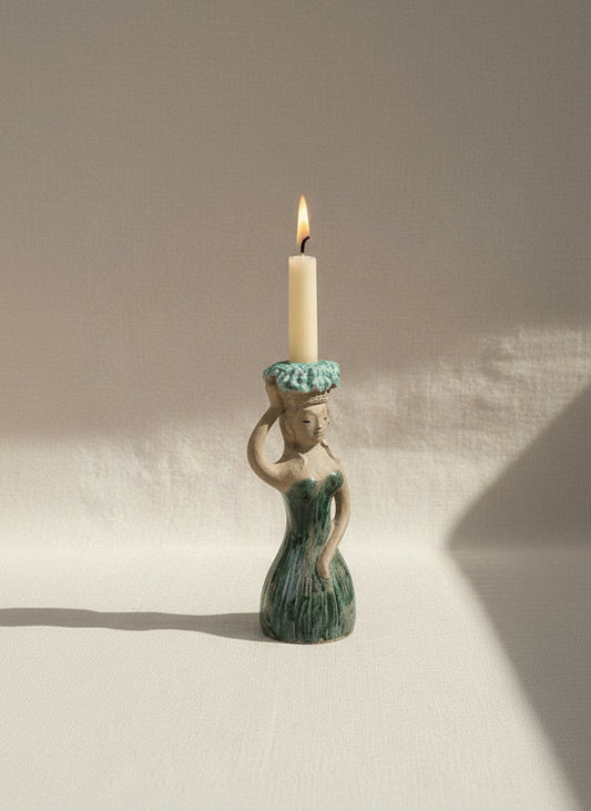 Vintage stoneware Hungarian mermaid figurine candle holder featuring handcrafted ceramic detail and coastal charm, perfect for whimsical home decor — Hommes and Gardens, Candles Collection, Candle Holders, Decorative Objects, Art Pottery, Vintage Stoneware, Mermaid Decor, Coastal Style, Mythical Home Accent, Collectible Ceramic Art.