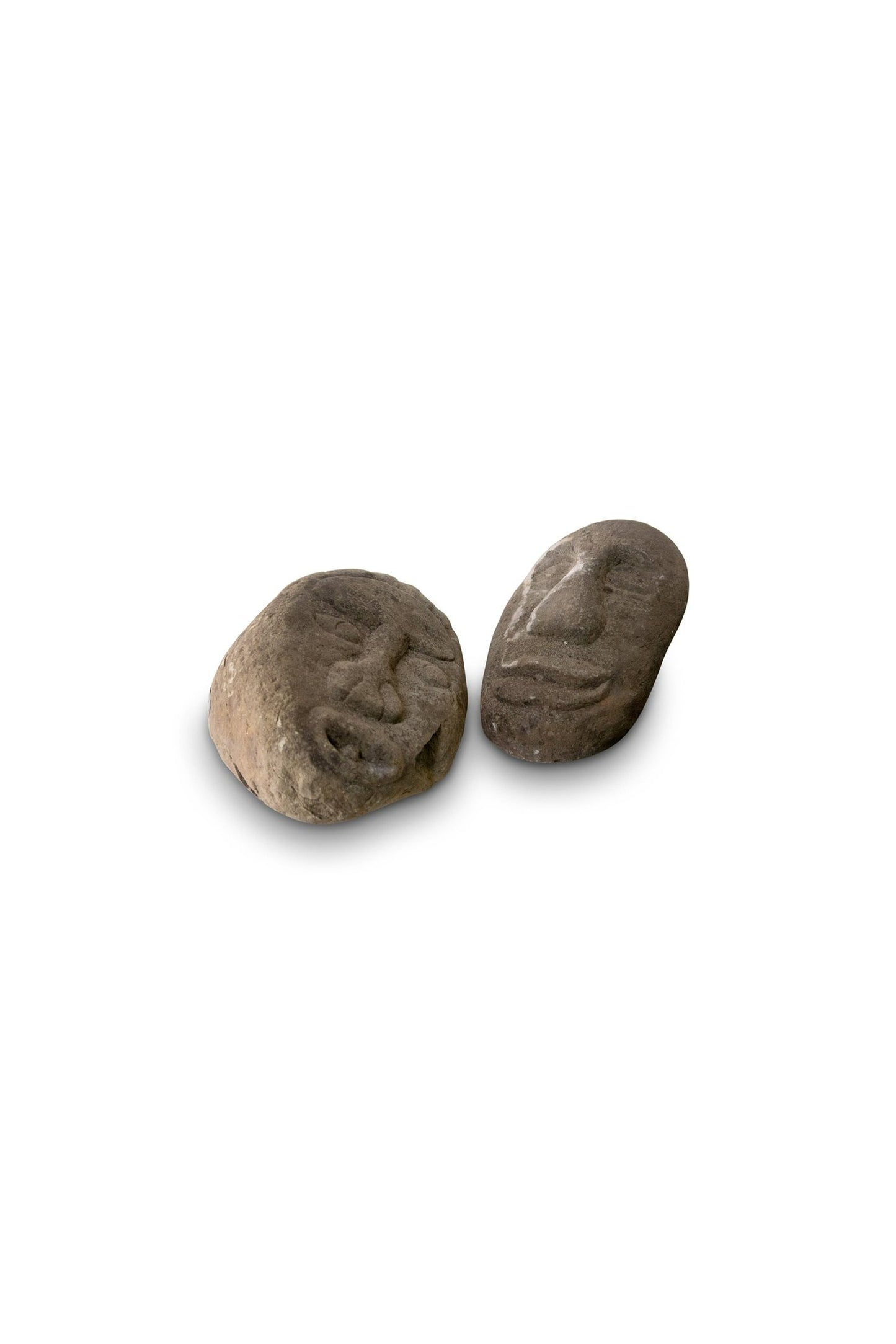Pair of Hand-Carved Stone Tribal Face Sculptures – Primitive Art