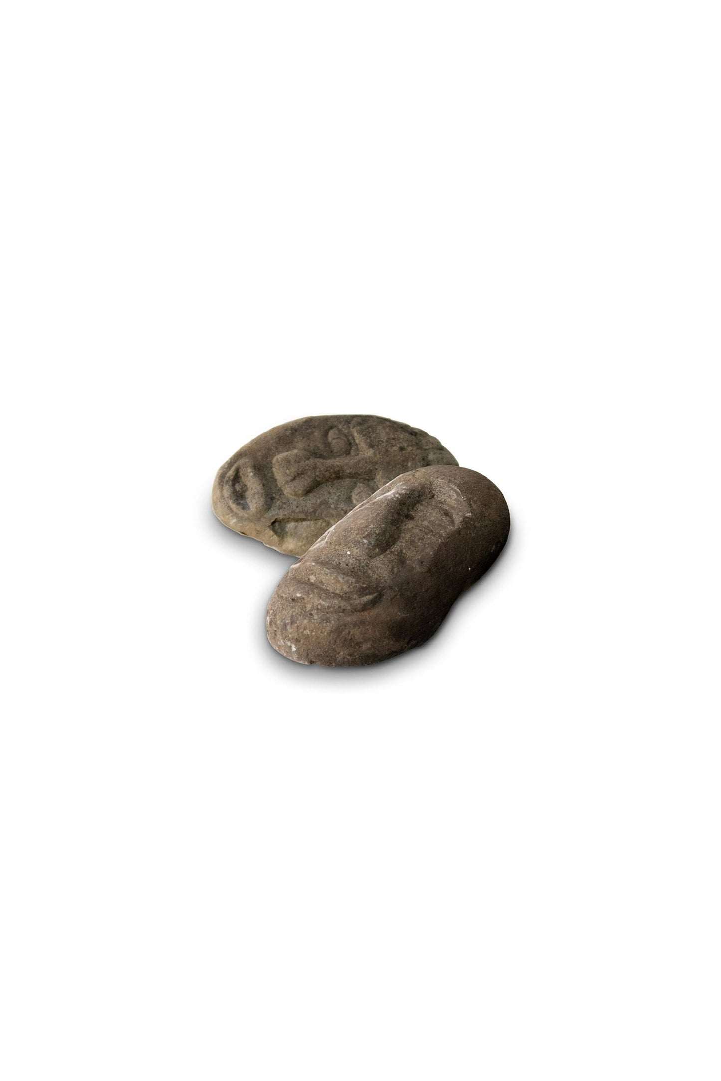 Pair of Hand-Carved Stone Tribal Face Sculptures – Primitive Art