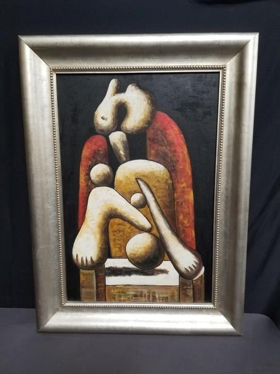 Abstract Cubist Oil Painting – Signed & Framed – Homage to Picasso