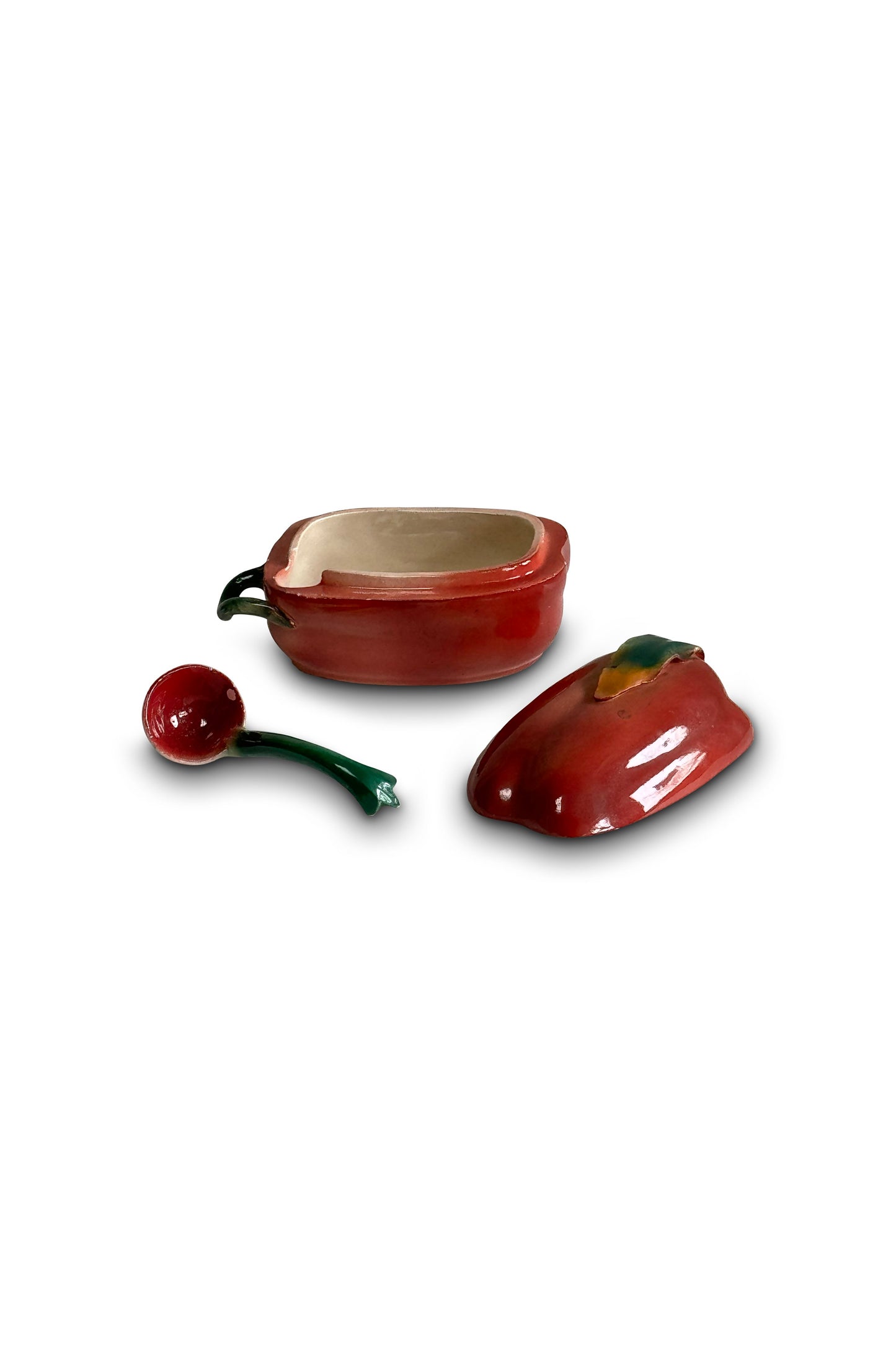 Vintage Hand Painted Chili Pepper Salsa Bowl & Spoon 3 piece Set