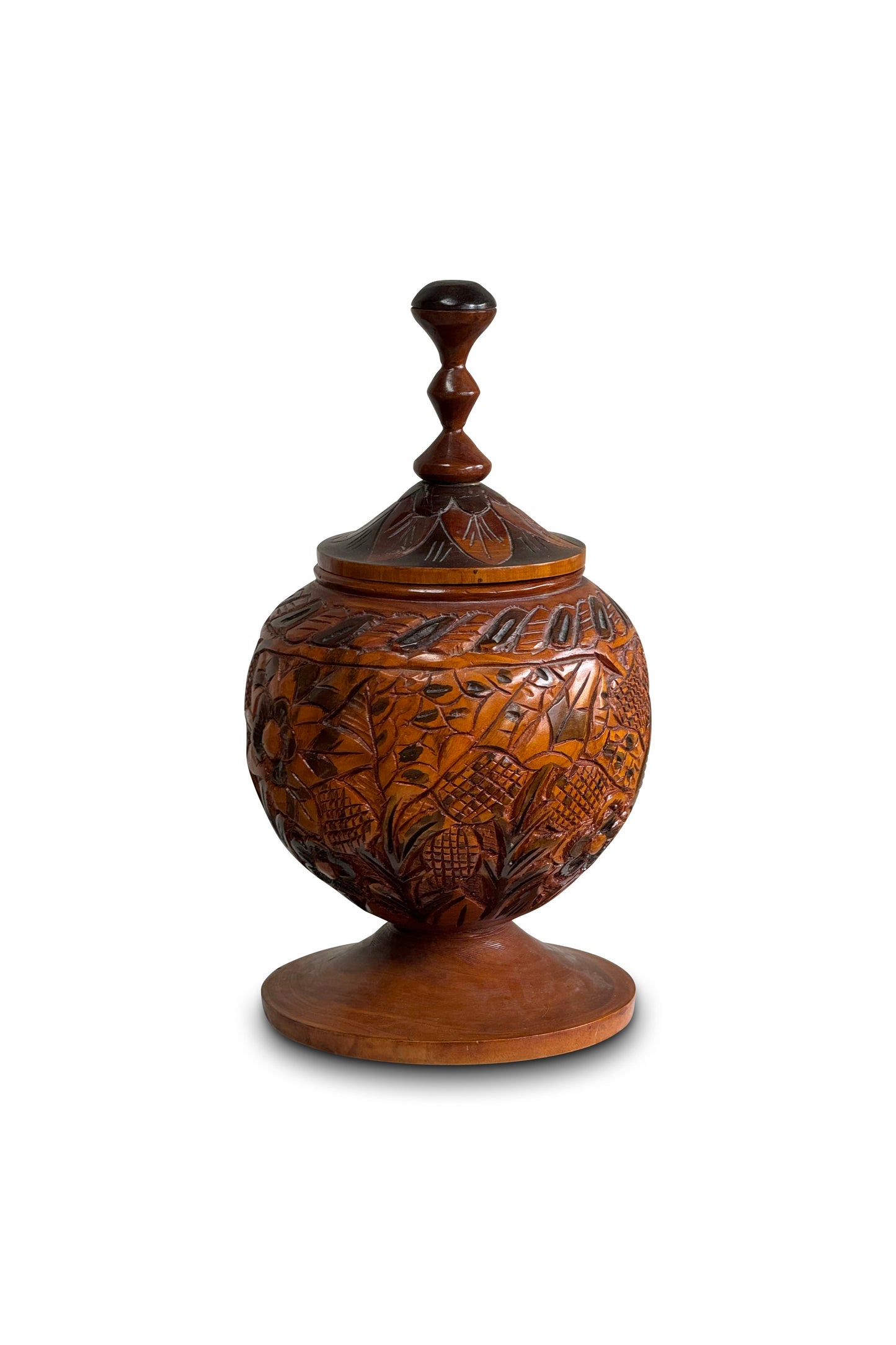 Vintage Arts and Crafts Hand Carved Wooden Lidded Vessel