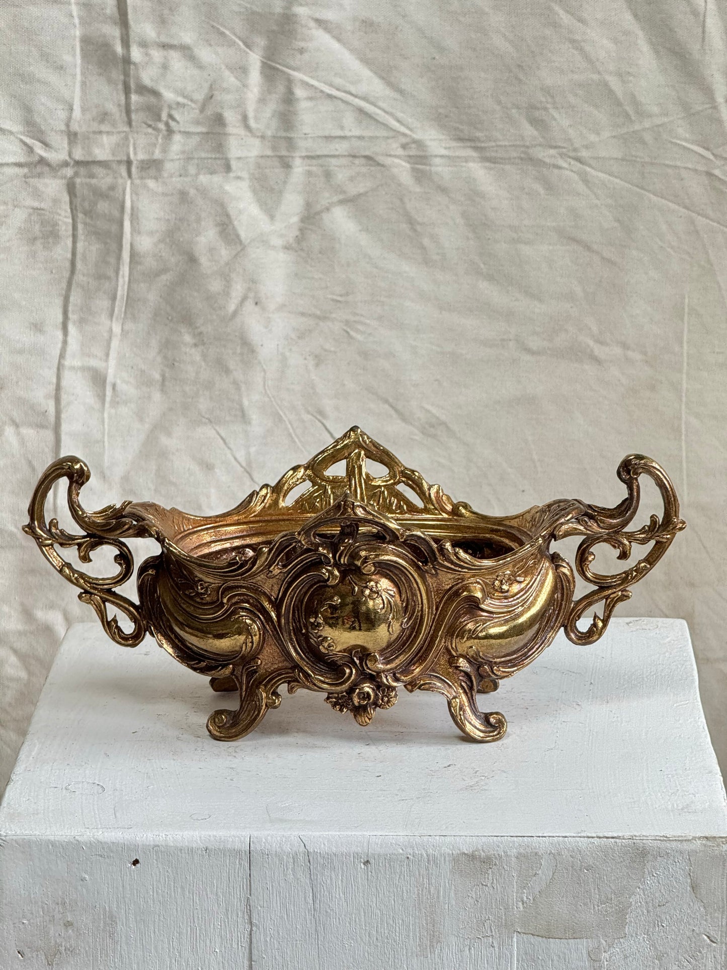 Antique Brass Art Nouveau Jardiniere Rococo Footed Bowl