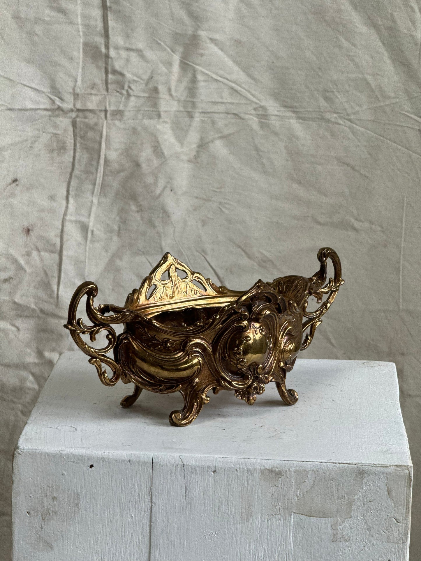 Antique Brass Art Nouveau Jardiniere Rococo Footed Bowl